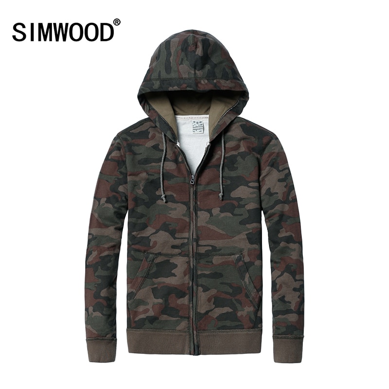SIMWOOD Brand Men s Clothing Zipper Hoodie Camouflage Army Military Hoodies Mens Weatshirts Winter Jacket Free - Military Hoodie