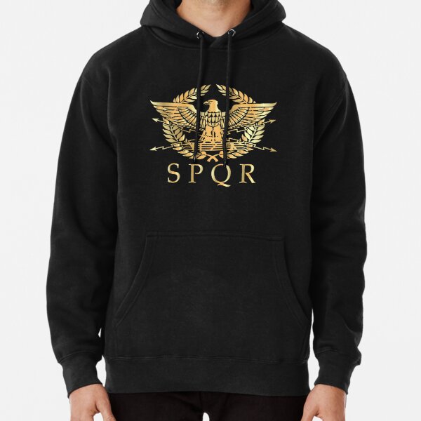 SPQR- Roman Empire Standard Eagle Emblem Vintage Gold Shield Pullover Hoodie RB1710 product Offical military Merch